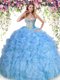 Great Baby Blue Sweetheart Neckline Beading and Ruffles Quinceanera Gowns Sleeveless Lace Up