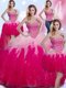 Four Piece Sleeveless Tulle Floor Length Lace Up Quince Ball Gowns in Multi-color with Beading and Ruffles
