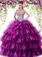 Edgy Ruffled Sweetheart Sleeveless Lace Up Quinceanera Dresses Purple Organza