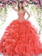 Red Sweetheart Lace Up Beading and Ruffles 15th Birthday Dress Sweep Train Sleeveless