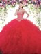 Noble Sweetheart Sleeveless Quinceanera Dress Floor Length Beading Red Tulle