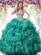 Lovely Floor Length Lace Up Sweet 16 Dress Turquoise for Military Ball and Sweet 16 and Quinceanera with Beading and Ruffles