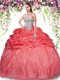 Superior Beading and Pick Ups Quinceanera Gown Red Lace Up Sleeveless Floor Length