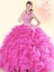 Fantastic Hot Pink Backless 15th Birthday Dress Beading and Ruffles Sleeveless Floor Length