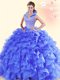 Purple Sleeveless Floor Length Beading and Ruffles Backless Ball Gown Prom Dress
