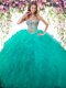 Custom Designed Sleeveless Floor Length Beading Lace Up Sweet 16 Dress with Turquoise
