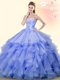 Lavender Sleeveless Beading and Ruffles Floor Length Ball Gown Prom Dress