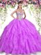 Purple Sleeveless Beading and Ruffles Floor Length Ball Gown Prom Dress