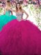 Fashionable Fuchsia Ball Gowns Sweetheart Sleeveless Tulle Floor Length Lace Up Beading and Ruffles Quinceanera Dresses