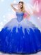 Ball Gowns 15th Birthday Dress Blue And White Sweetheart Tulle Sleeveless Floor Length Lace Up