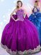Custom Designed Halter Top Eggplant Purple Sleeveless Floor Length Beading and Bowknot Lace Up Vestidos de Quinceanera