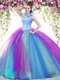 Colorful Beading Quince Ball Gowns Multi-color Backless Sleeveless Floor Length