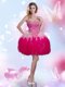 Superior Hot Pink Sleeveless Beading and Ruffles Mini Length Evening Dress