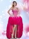 Column/Sheath Prom Evening Gown Hot Pink Sweetheart Chiffon Sleeveless High Low Zipper