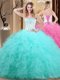 Blue Tulle Lace Up Strapless Sleeveless Floor Length Sweet 16 Dress Embroidery