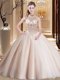 Dazzling Peach Sweet 16 Dresses Military Ball and Sweet 16 and Quinceanera and For with Beading Halter Top Sleeveless Brush Train Lace Up