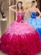 Classical Embroidery and Ruffles 15 Quinceanera Dress Multi-color Lace Up Sleeveless Floor Length