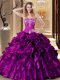 Dazzling Sweetheart Sleeveless Ball Gown Prom Dress Floor Length Embroidery and Ruffles Purple Organza