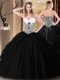 Black Ball Gowns Sweetheart Sleeveless Tulle Floor Length Lace Up Pick Ups and Pattern Vestidos de Quinceanera