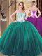 Green Lace Up Quince Ball Gowns Embroidery Sleeveless Floor Length