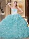 Unique Floor Length Lace Up 15 Quinceanera Dress Blue And White for Military Ball and Sweet 16 with Embroidery and Ruffles
