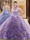 High Quality Fabric With Rolling Flowers Halter Top Sleeveless Brush Train Lace Up Beading Quinceanera Gown in Multi-color