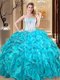 Glamorous Floor Length Teal Sweet 16 Quinceanera Dress Strapless Sleeveless Lace Up