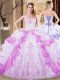 Multi-color Organza Lace Up Strapless Sleeveless Floor Length Quinceanera Dress Embroidery and Ruffled Layers
