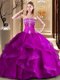 On Sale Fuchsia Lace Up Quinceanera Gowns Embroidery and Ruffles Sleeveless Floor Length