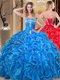 Attractive Floor Length Blue 15th Birthday Dress Sweetheart Sleeveless Lace Up