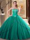 Dark Green Sleeveless Tulle Lace Up Sweet 16 Dress for Military Ball and Sweet 16 and Quinceanera