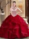Brush Train Ball Gowns Quince Ball Gowns Wine Red Halter Top Tulle Sleeveless With Train Lace Up