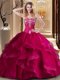 Fitting Sleeveless Embroidery and Ruffles Lace Up Quinceanera Dresses