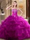 Cute Fuchsia Tulle Lace Up Vestidos de Quinceanera Sleeveless Floor Length Embroidery and Pick Ups
