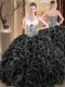 Sexy Black Sweetheart Neckline Ruffles and Pattern Quinceanera Dress Sleeveless Lace Up