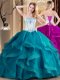 Hot Selling Teal Sleeveless Embroidery Floor Length 15th Birthday Dress