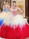 Halter Top Floor Length Ball Gowns Sleeveless White And Red Quinceanera Gowns Lace Up