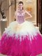 Adorable Multi-color Ball Gowns Halter Top Sleeveless Tulle Floor Length Lace Up Beading and Ruffles Quinceanera Gowns