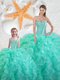 High Quality Floor Length Turquoise Quince Ball Gowns Sweetheart Sleeveless Lace Up
