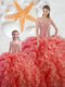 Affordable Coral Red Sleeveless Beading and Ruffles Floor Length Sweet 16 Quinceanera Dress