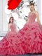 Straps Rose Pink Sleeveless Beading and Ruffles and Pick Ups Floor Length Quinceanera Dresses