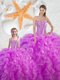 Colorful Fuchsia Sleeveless Organza Lace Up Quinceanera Gown for Military Ball and Sweet 16 and Quinceanera