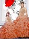 Most Popular Pick Ups Straps Sleeveless Lace Up Quinceanera Dress Orange Organza