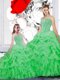 Stylish Straps Sleeveless Sweet 16 Dress Floor Length Beading and Ruffles and Pick Ups Green Organza