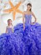 Graceful Beading and Ruffles Quinceanera Gown Blue Lace Up Sleeveless Floor Length