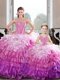 Amazing Hot Pink Ball Gowns Organza Sweetheart Sleeveless Beading and Ruffles Floor Length Lace Up Quince Ball Gowns
