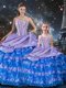 Best Multi-color Ball Gowns Beading and Ruffles Ball Gown Prom Dress Lace Up Organza Sleeveless Floor Length