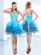 Ruffled Blue Sleeveless Organza Lace Up Prom Gown for Prom and Party