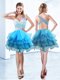 Designer One Shoulder Sleeveless Criss Cross Knee Length Beading and Ruffled Layers Prom Party Dress