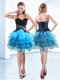 Hot Sale Blue And Black Lace Up Sweetheart Ruffled Layers Prom Gown Organza Sleeveless